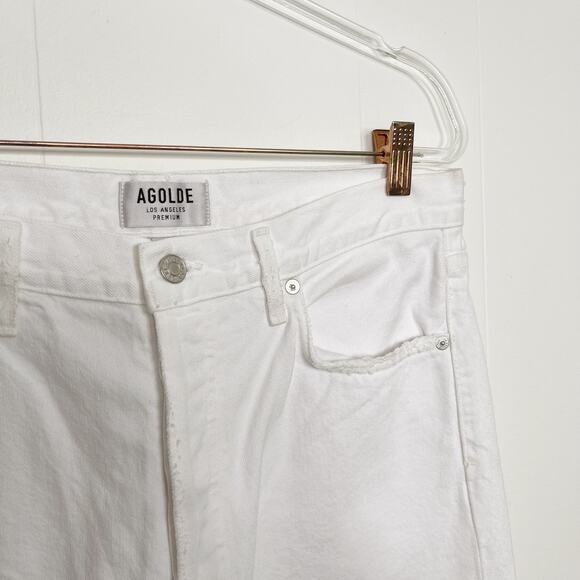 Agolde Jamie High Rise Classic Jeans 31 Pitch White Distressed Button Fly Cotton - Picture 7 of 12